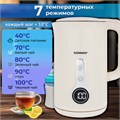 Чайник с терморегулятором и дисплеем, ДВОЙНЫЕ СТЕНКИ, SONNEN KT-8721, 1,7 л, 2200 Вт, бежевый, 454688 454688