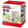 Чайник с терморегулятором и дисплеем, ДВОЙНЫЕ СТЕНКИ, SONNEN KT-8721, 1,7 л, 2200 Вт, бежевый, 454688 454688