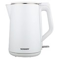 Чайник электрический с двойными стенками SONNEN KT-4103, 1,5 л, 2200 Вт, белый, 456376 456376