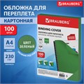 Обложки картонные для переплета, А4, КОМПЛЕКТ 100 шт., тиснение под кожу, 230 г/м2, зеленые, BRAUBERG, 530949 530949